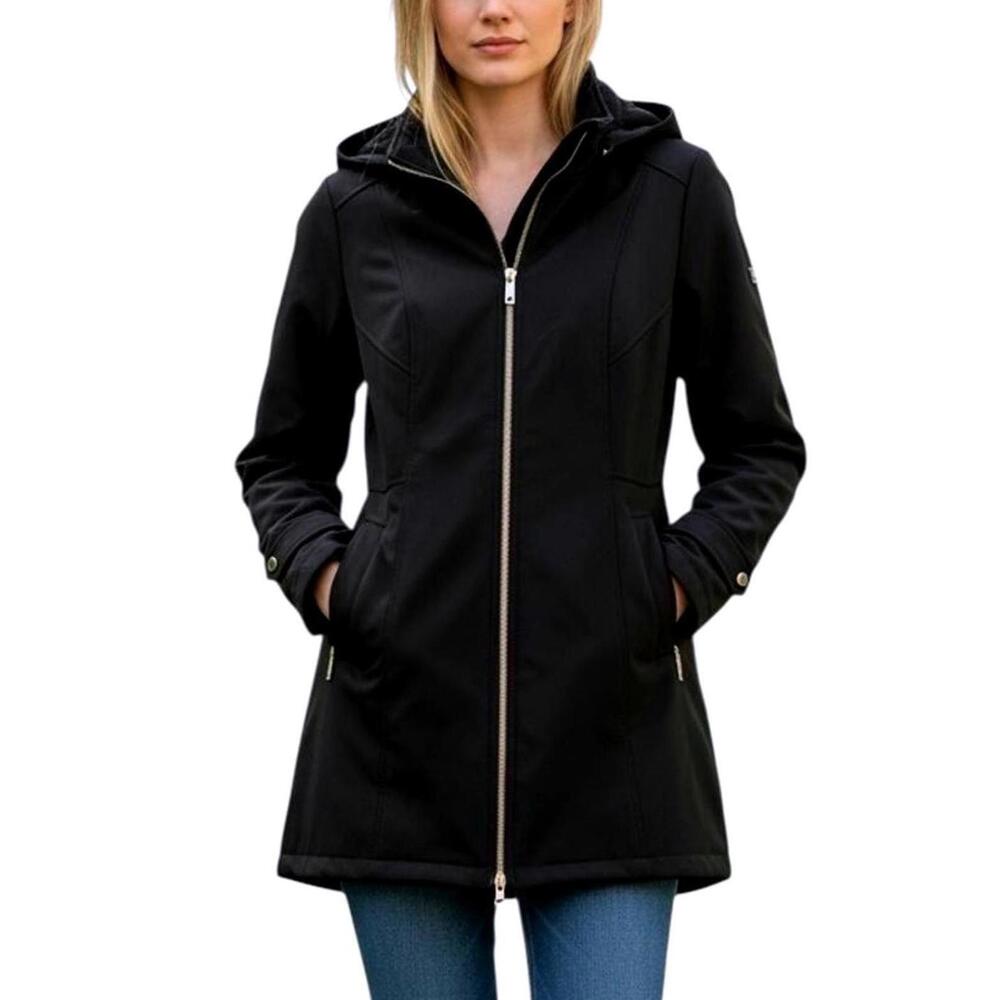 TOMMY HILFIGER® Womens (M) Black Zip-Up Soft Shell Rain Jacket + Removable Hood